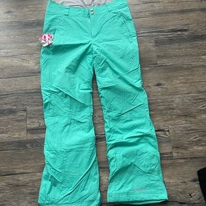 Bright seafoam green Columbia snow pants